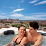 Couple in the spa in rooftop